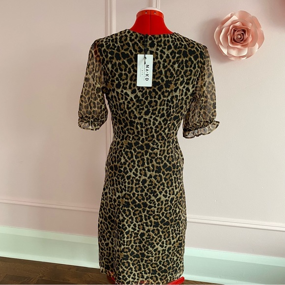New ASOS NA-KD Leopard Dress, Wrap Front, Slit Detail, Short Sleeve, Midi, US S - Picture 7 of 12